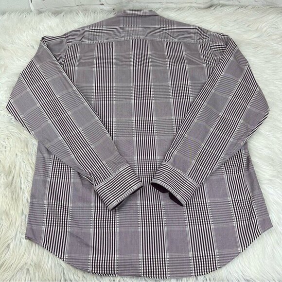 Bugatchi Men’s Purple White Classic Fit Plaid Button Down Dress Shirt L/C50 - Picture 3 of 12